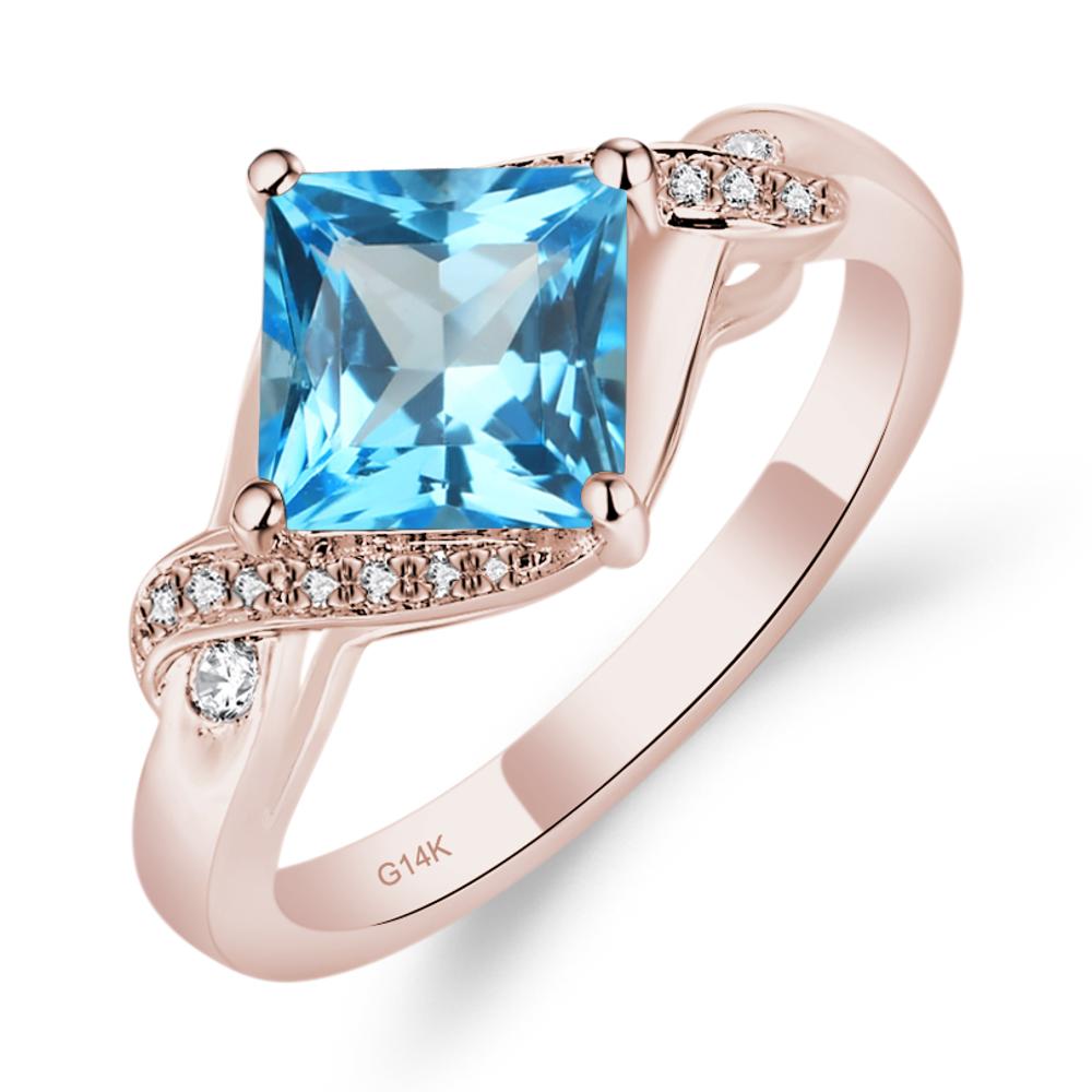 Swiss Blue Topaz Kite Set Princess Cut Ring - LUO Jewelry #metal_14k rose gold