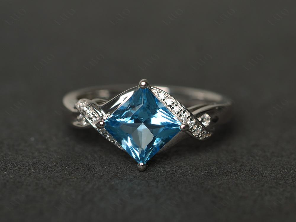 Swiss Blue Topaz Kite Set Princess Cut Ring - LUO Jewelry