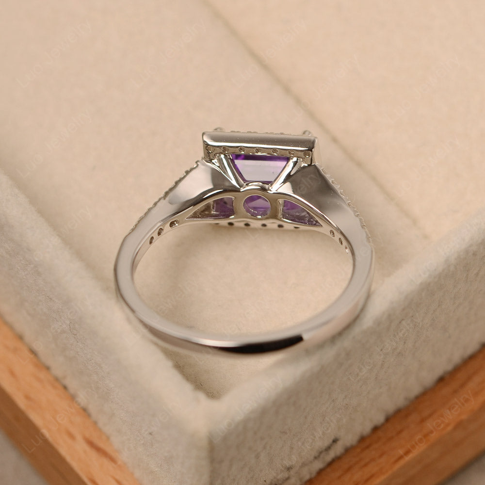 Square Cut Amethyst Ring Split Shank Halo Ring - LUO Jewelry