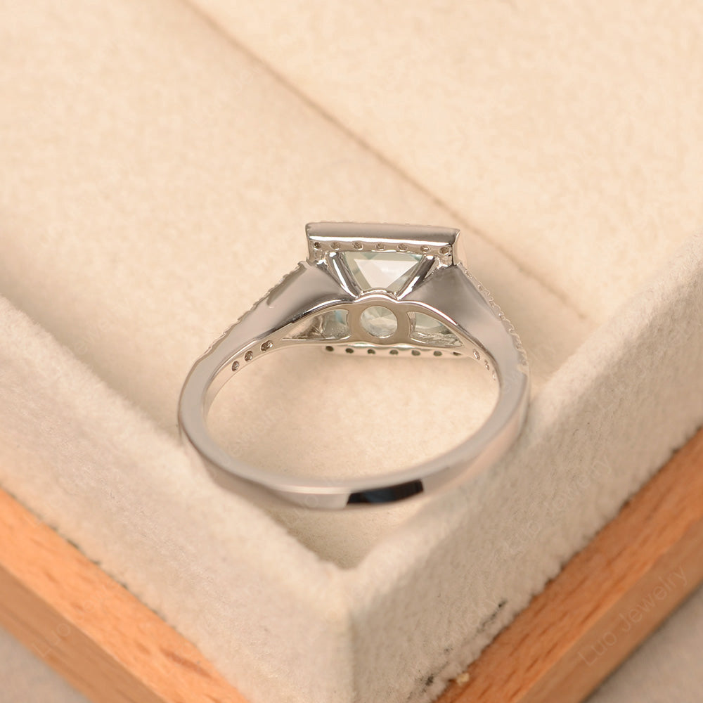 Princess Cut Aquamarine Ring Split Shank Halo Ring - LUO Jewelry