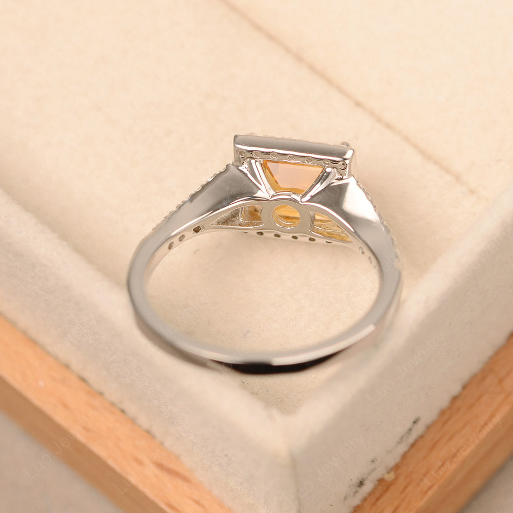 Square Cut Citrine Ring Split Shank Halo Ring - LUO Jewelry