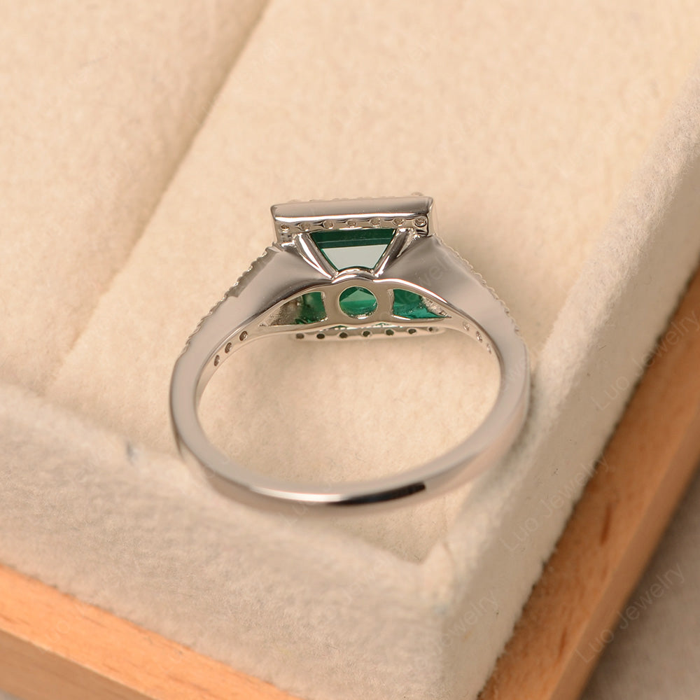 Square Cut Lab Emerald Ring Split Shank Halo Ring - LUO Jewelry