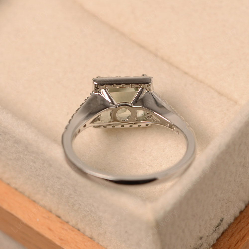 Square Cut Green Amethyst Ring Split Shank Halo Ring - LUO Jewelry