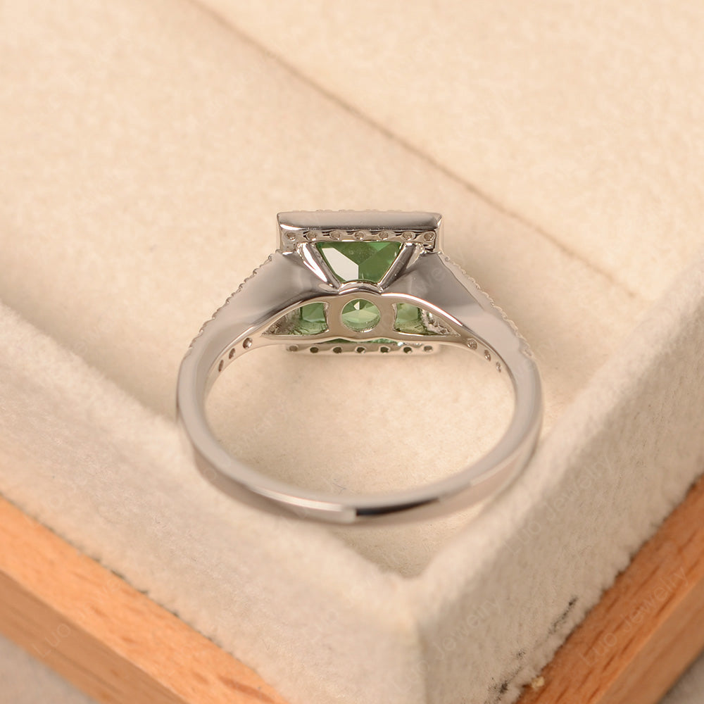 Princess Cut Green Sapphire Ring Split Shank Halo Ring - LUO Jewelry