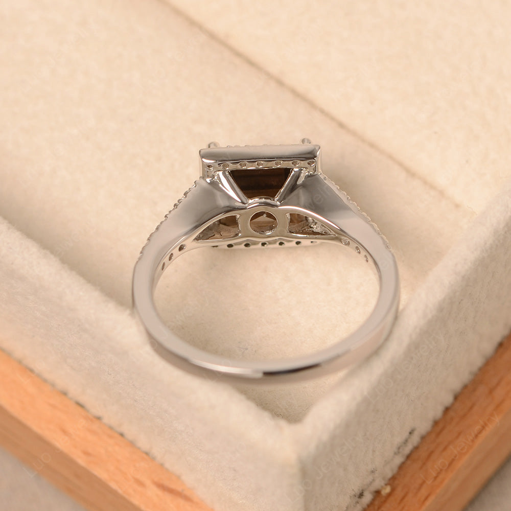 Princess Cut Smoky Quartz  Ring Split Shank Halo Ring - LUO Jewelry