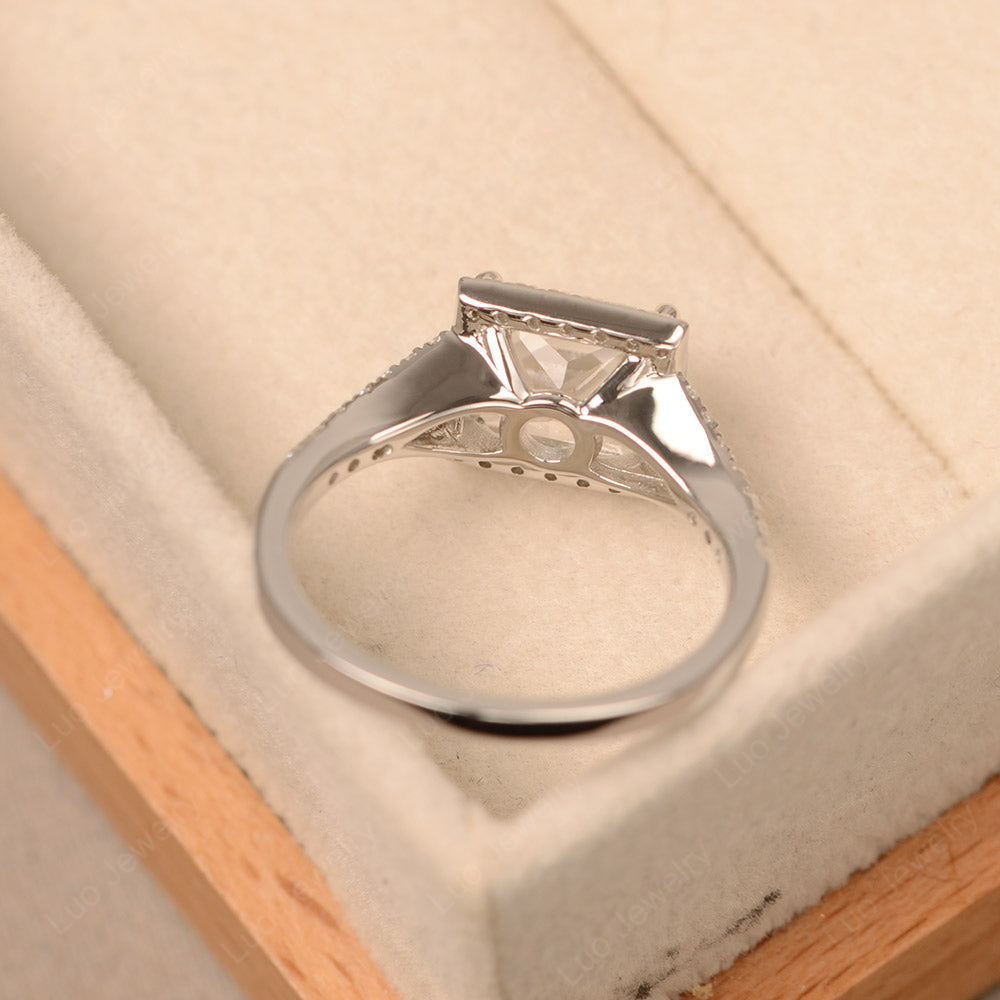 Princess Cut White Topaz Ring Split Shank Halo Ring - LUO Jewelry