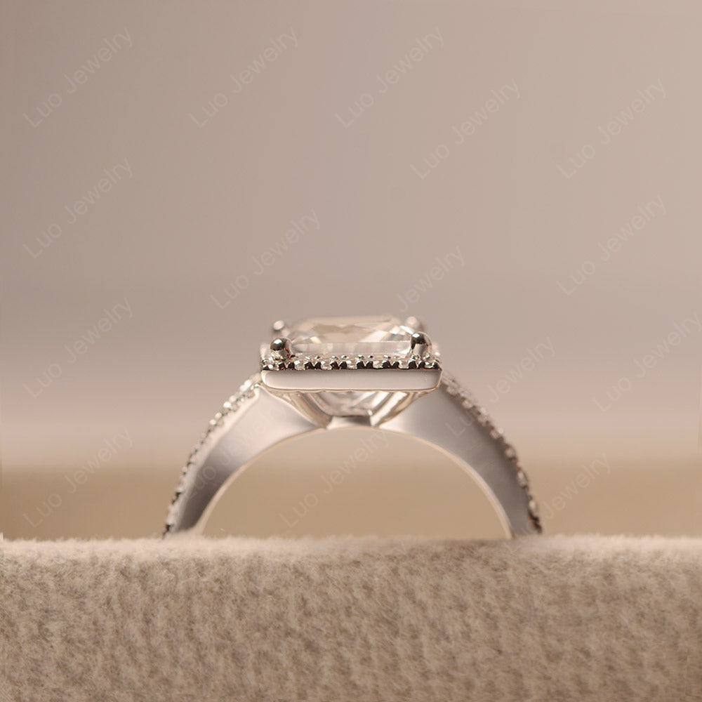 Princess Cut White Topaz Ring Split Shank Halo Ring - LUO Jewelry