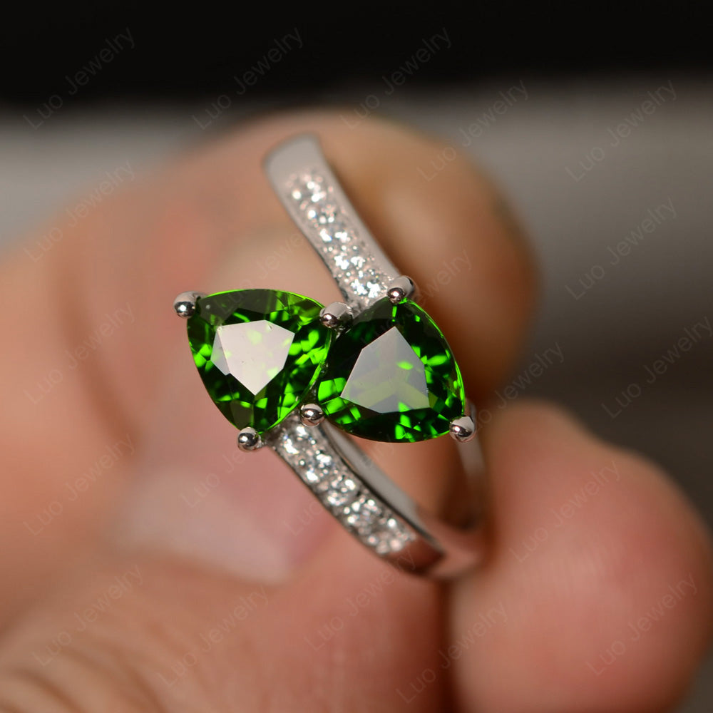 Two Stone Ring Trillion Cut Diopside Ring - LUO Jewelry
