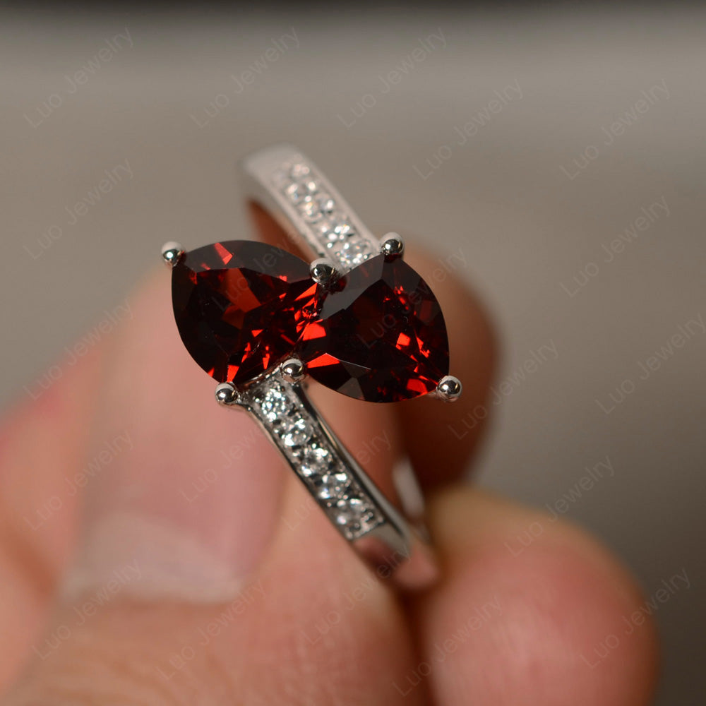 Two Stone Ring Trillion Cut Garnet Ring - LUO Jewelry