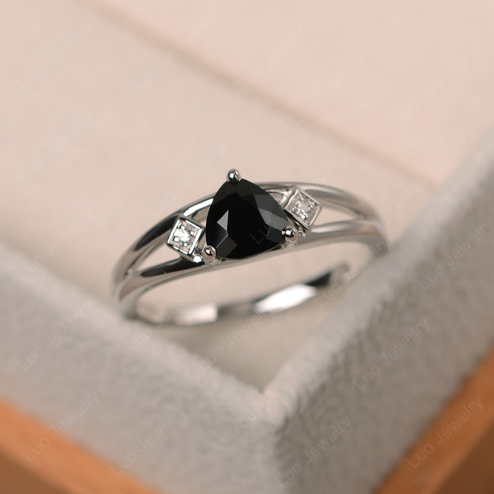 Trillion Cut Black Spinel Engagement Ring - LUO Jewelry