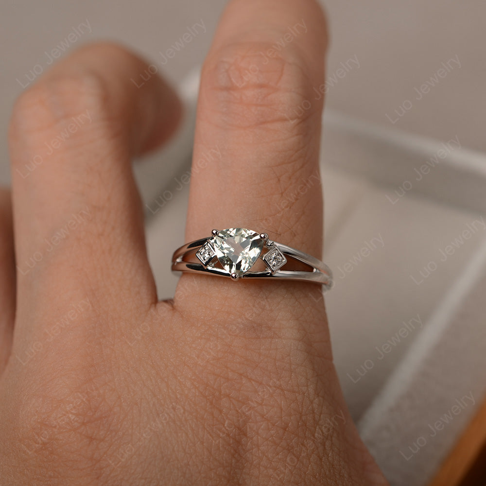 Trillion Cut Green Amethyst Engagement Ring - LUO Jewelry