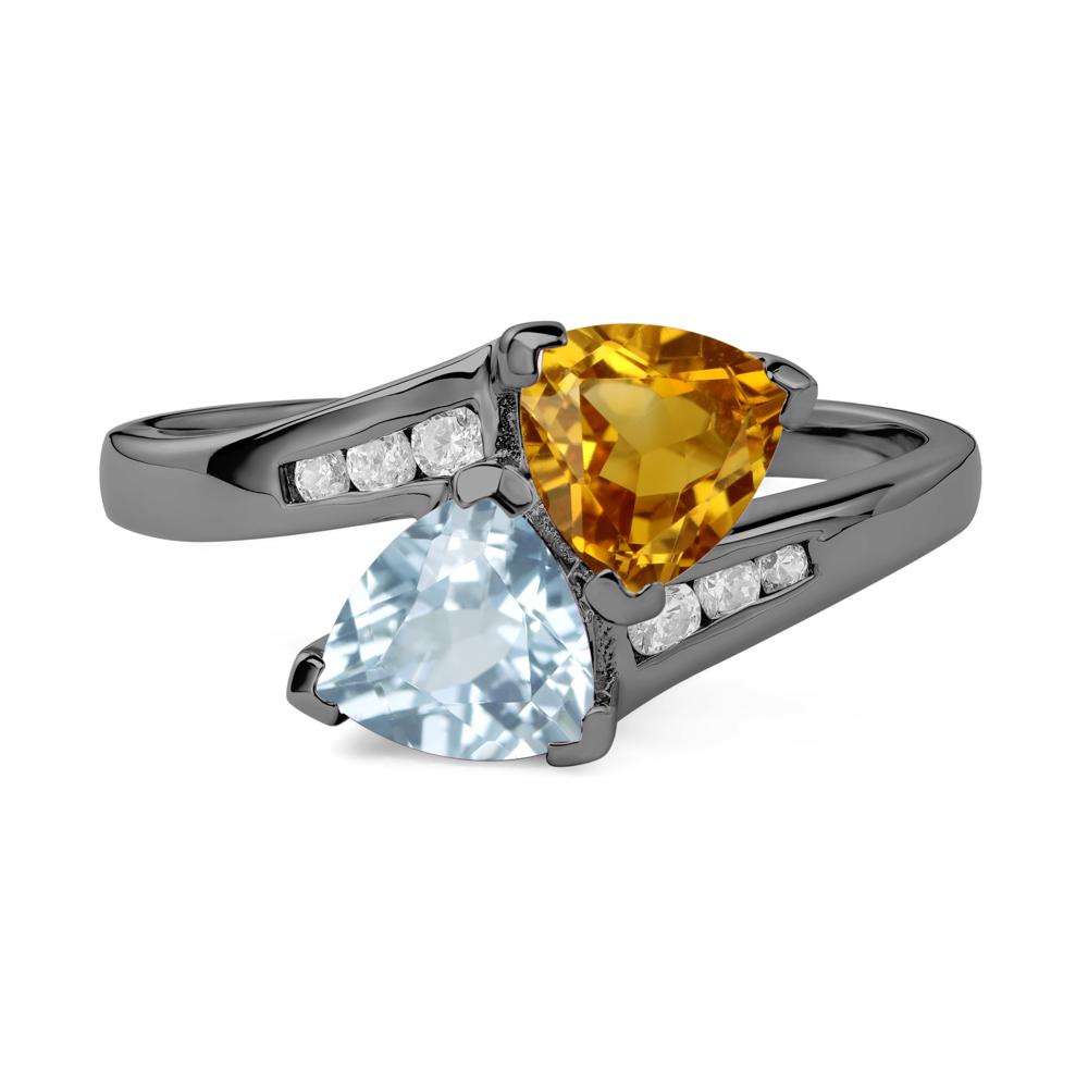2 Stone Aquamarine and Citrine Mothers Ring - LUO Jewelry #metal_black finish sterling silver