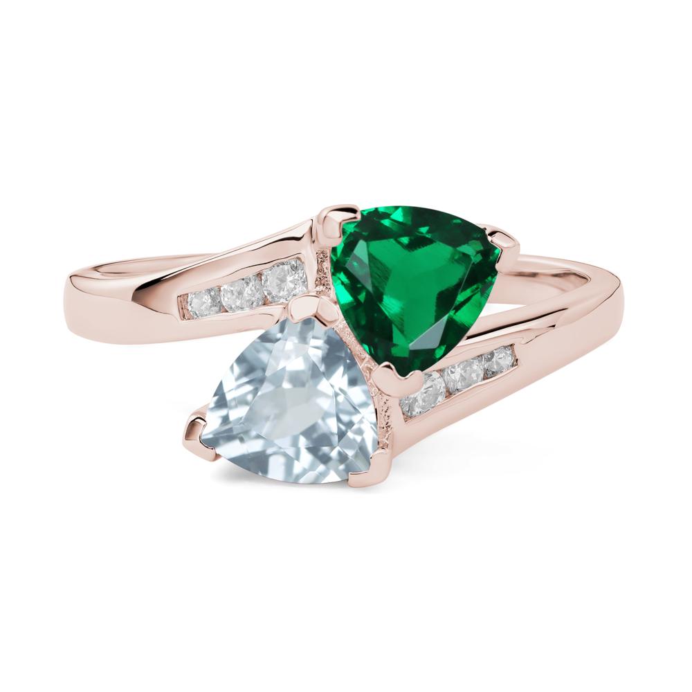 2 Stone Aquamarine and Emerald Mothers Ring - LUO Jewelry #metal_14k rose gold