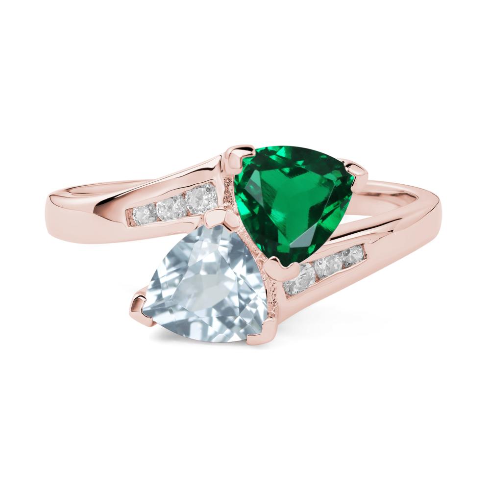 2 Stone Aquamarine and Emerald Mothers Ring - LUO Jewelry #metal_18k rose gold