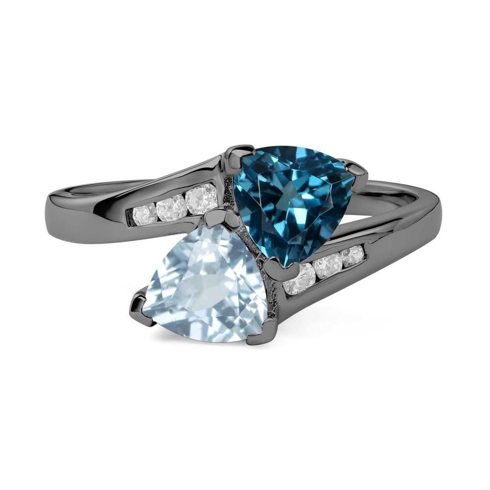 2 Stone Aquamarine and London Blue Topaz Mothers Ring - LUO Jewelry #metal_black finish sterling silver