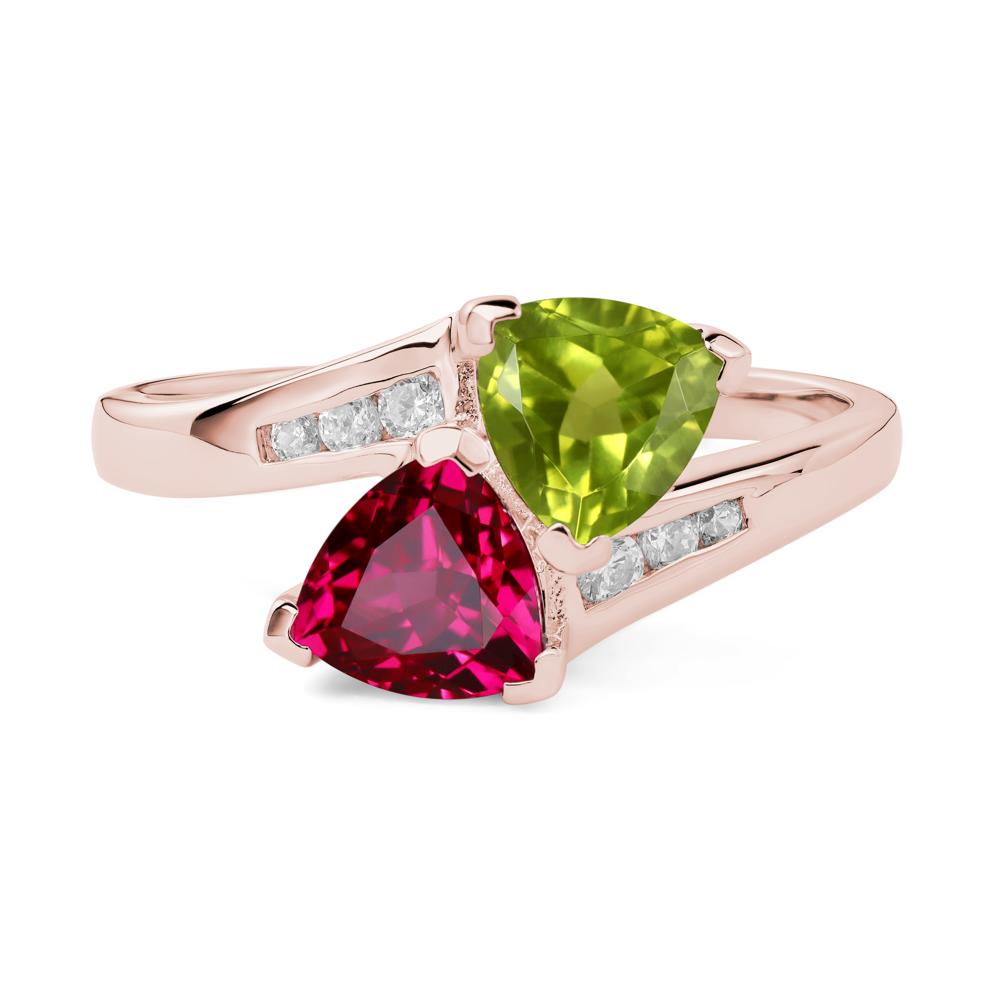 2 Stone Peridot and Ruby Mothers Ring - LUO Jewelry #metal_18k rose gold