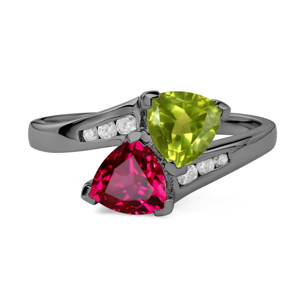 2 Stone Peridot and Ruby Mothers Ring - LUO Jewelry #metal_black finish sterling silver