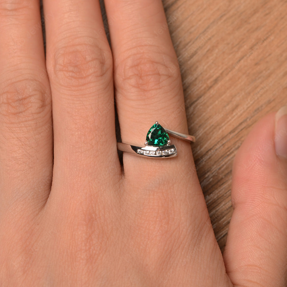 Trillion Cut Lab Emerald Engagement Ring Silver - LUO Jewelry