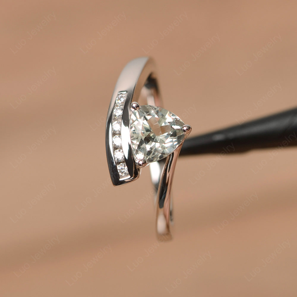 Trillion Cut Green Amethyst Engagement Ring Silver - LUO Jewelry
