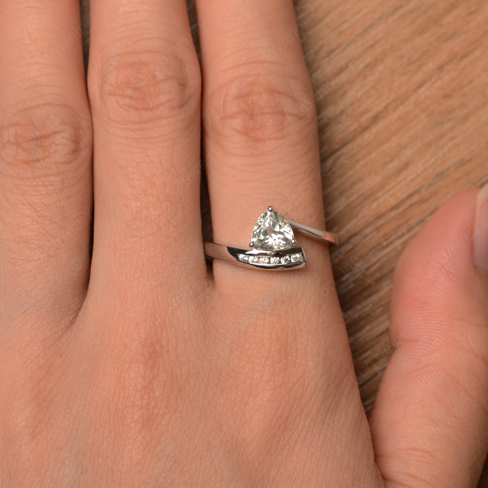 Trillion Cut Green Amethyst Engagement Ring Silver - LUO Jewelry