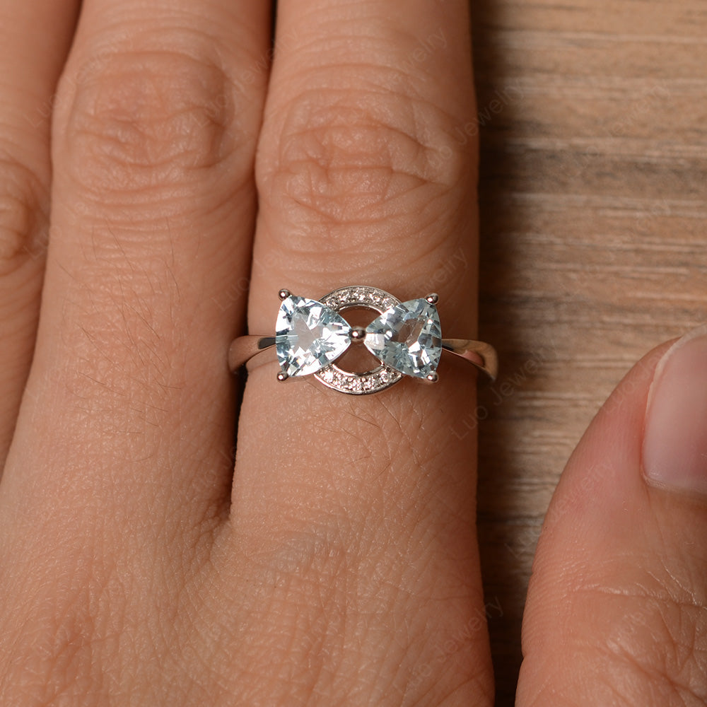 Trillion Cut Aquamarine Ring 2 Stone Mothers Ring - LUO Jewelry