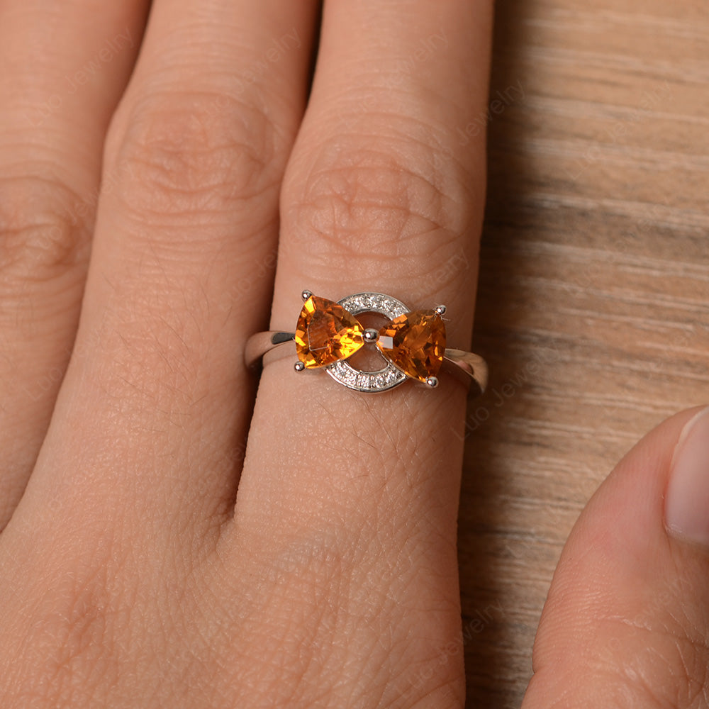 Trillion Cut Citrine Ring 2 Stone Mothers Ring - LUO Jewelry