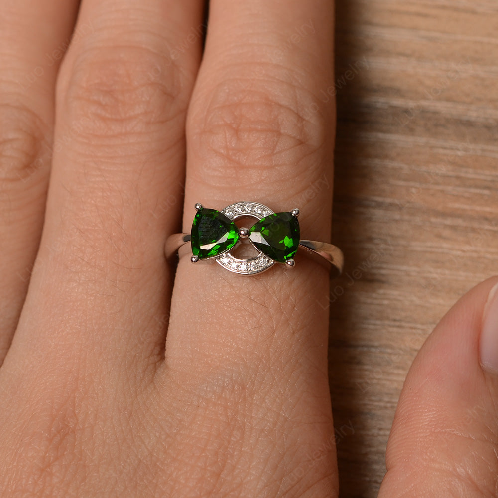 Trillion Cut Diopside Ring 2 Stone Mothers Ring - LUO Jewelry