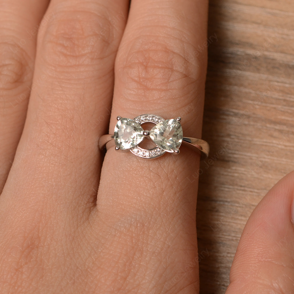 Trillion Cut Green Amethyst Ring 2 Stone Mothers Ring - LUO Jewelry