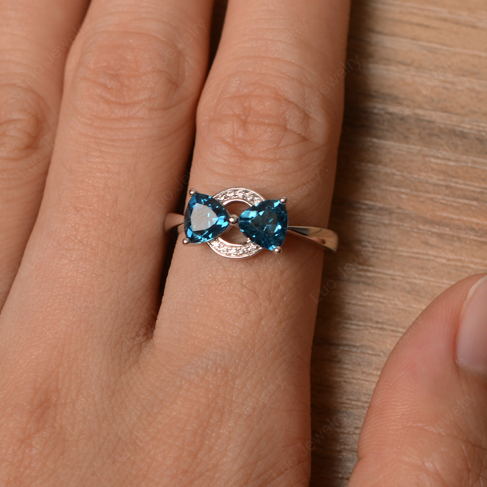 Trillion Cut London Blue Topaz Ring 2 Stone Mothers Ring - LUO Jewelry
