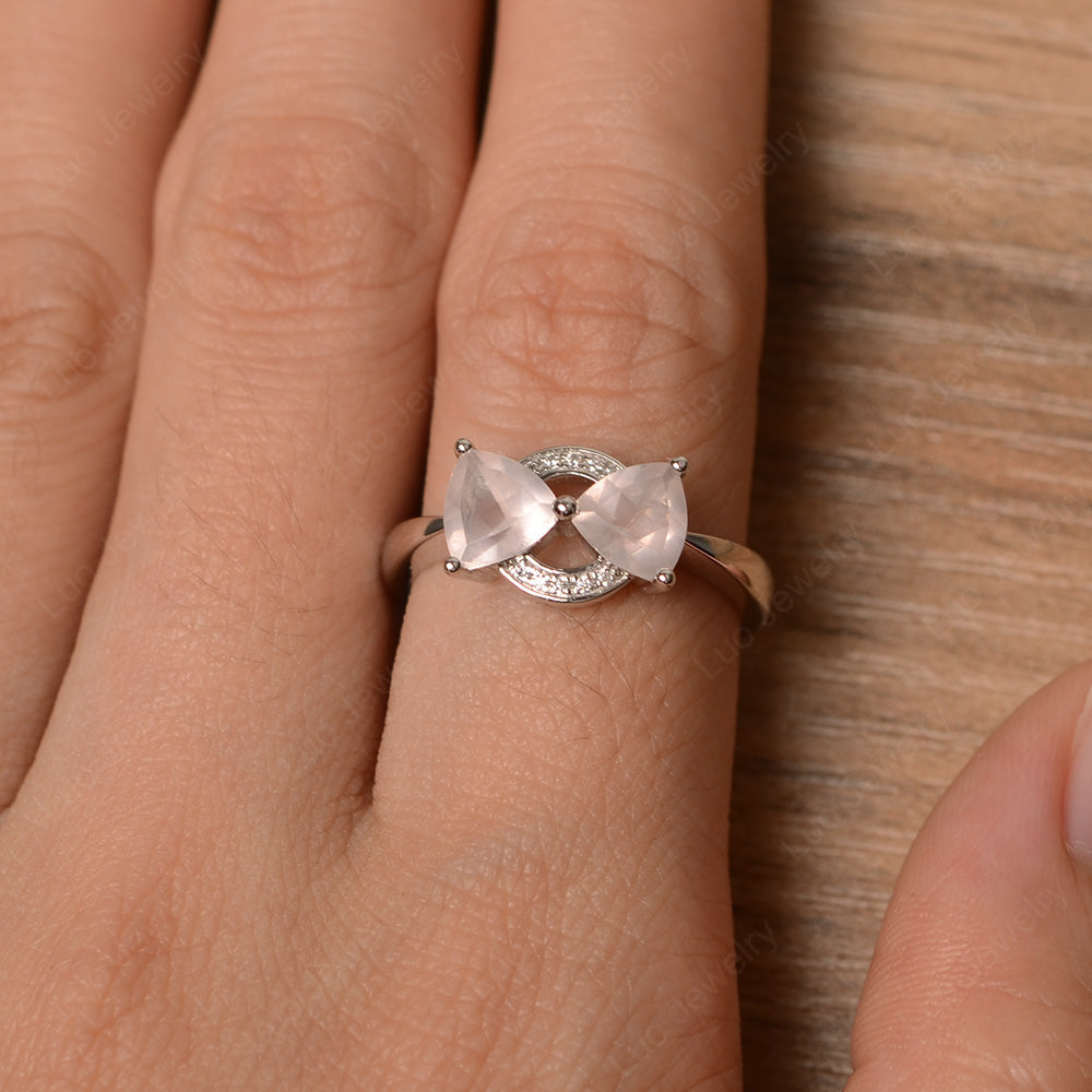 Trillion Cut Rose Quartz Ring 2 Stone Mothers Ring - LUO Jewelry