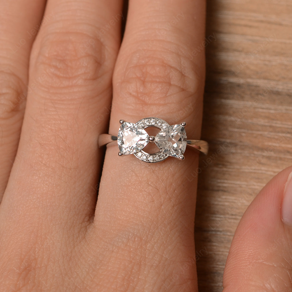 Trillion Cut White Topaz Ring 2 Stone Mothers Ring - LUO Jewelry