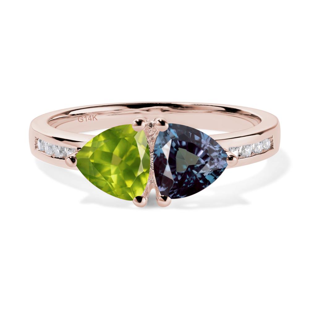 Trillion Cut Two Stone Lab Alexandrite and Peridot Ring - LUO Jewelry #metal_14k rose gold