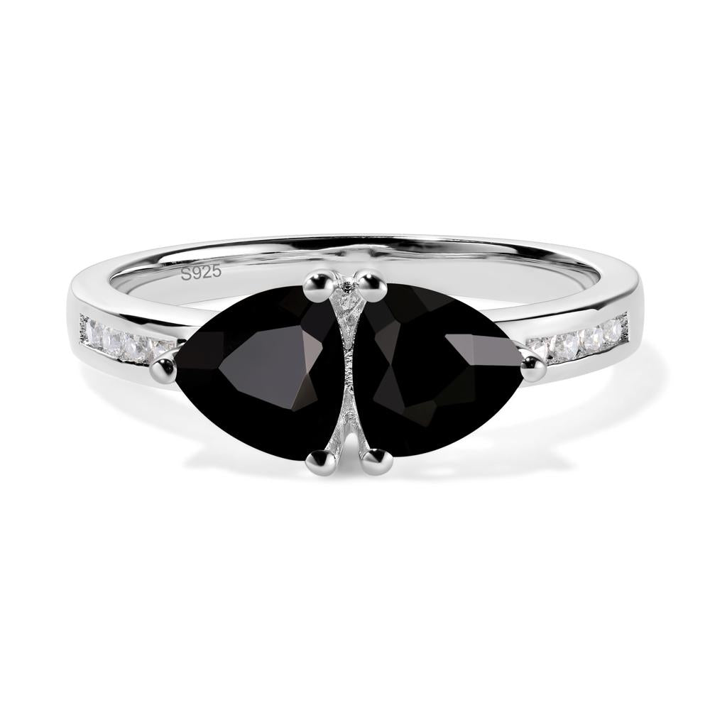 Trillion Cut Two Stone Black Stone Ring - LUO Jewelry #metal_sterling silver