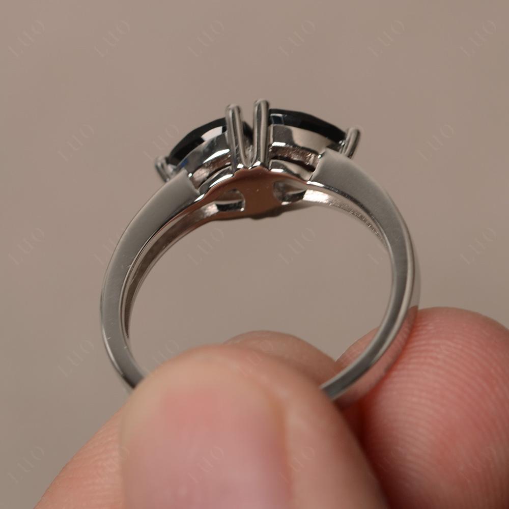 Trillion Cut Two Stone Black Stone Ring - LUO Jewelry