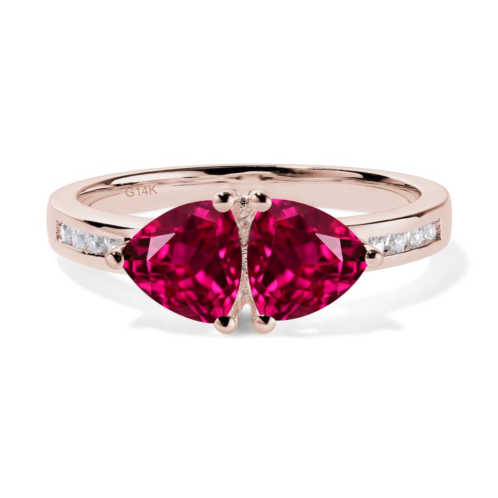 Trillion Cut Two Stone Ruby Ring - LUO Jewelry #metal_14k rose gold