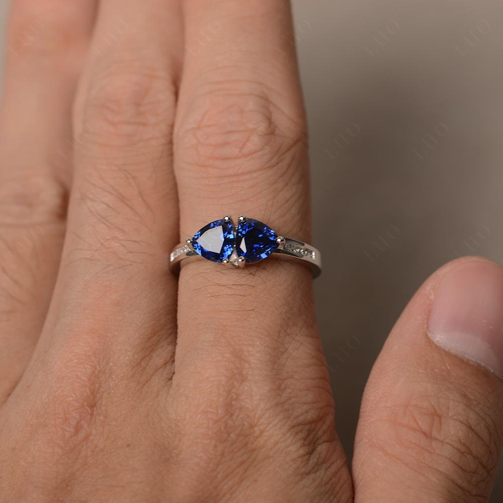 Trillion Cut Two Stone Lab Created Sapphire Ring - LUO Jewelry