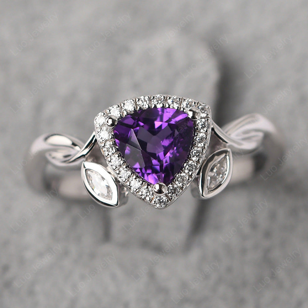 Amethyst Wedding Ring Trillion Cut Art Deco - LUO Jewelry