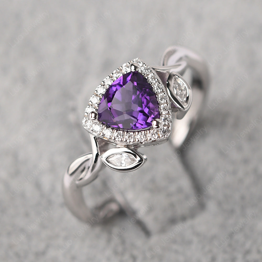 Amethyst Wedding Ring Trillion Cut Art Deco - LUO Jewelry