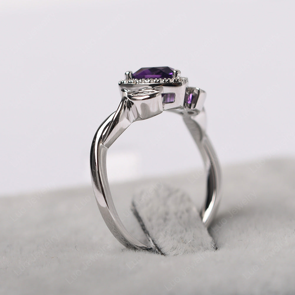 Amethyst Wedding Ring Trillion Cut Art Deco - LUO Jewelry