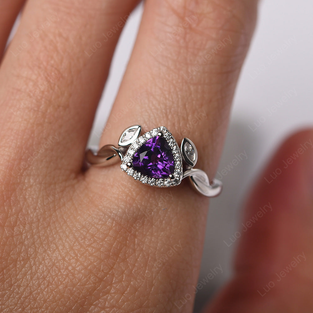 Amethyst Wedding Ring Trillion Cut Art Deco - LUO Jewelry