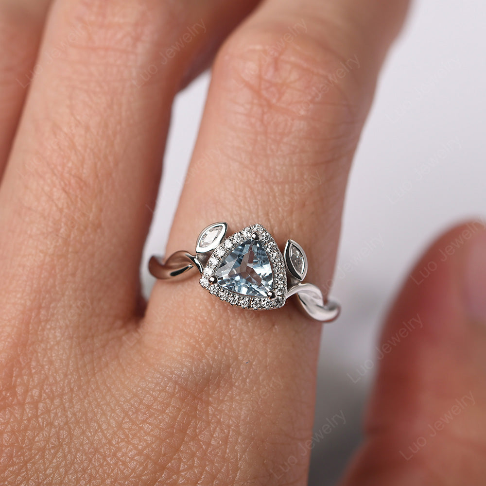 Aquamarine Wedding Ring Trillion Cut Art Deco - LUO Jewelry