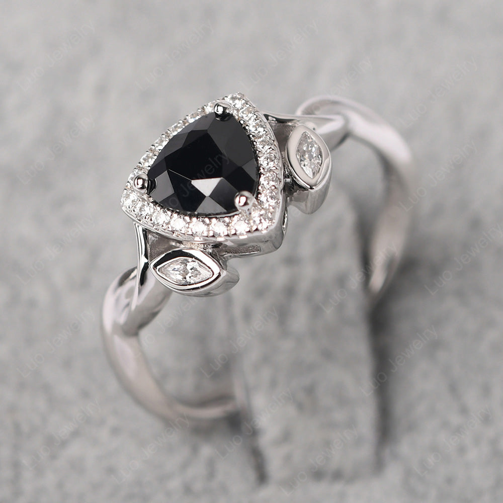 Black Spinel Wedding Ring Trillion Cut Art Deco - LUO Jewelry