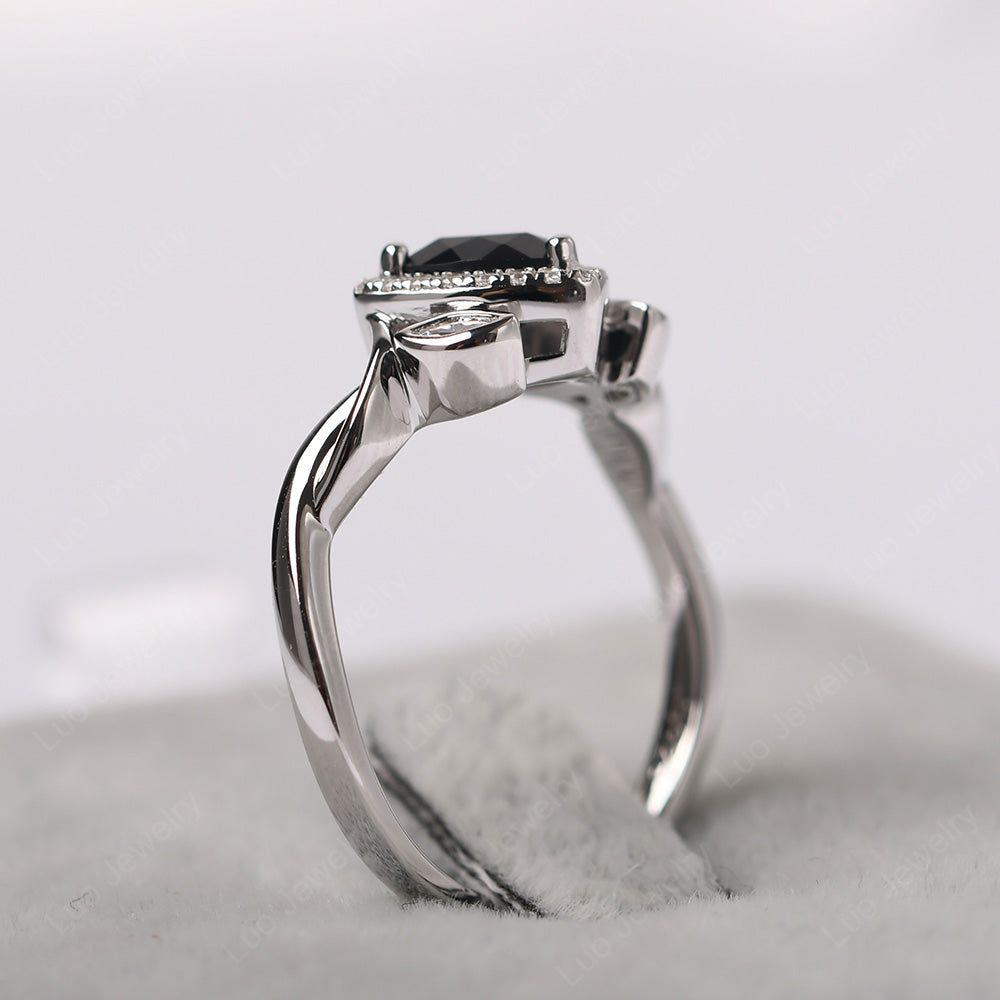 Black Spinel Wedding Ring Trillion Cut Art Deco - LUO Jewelry