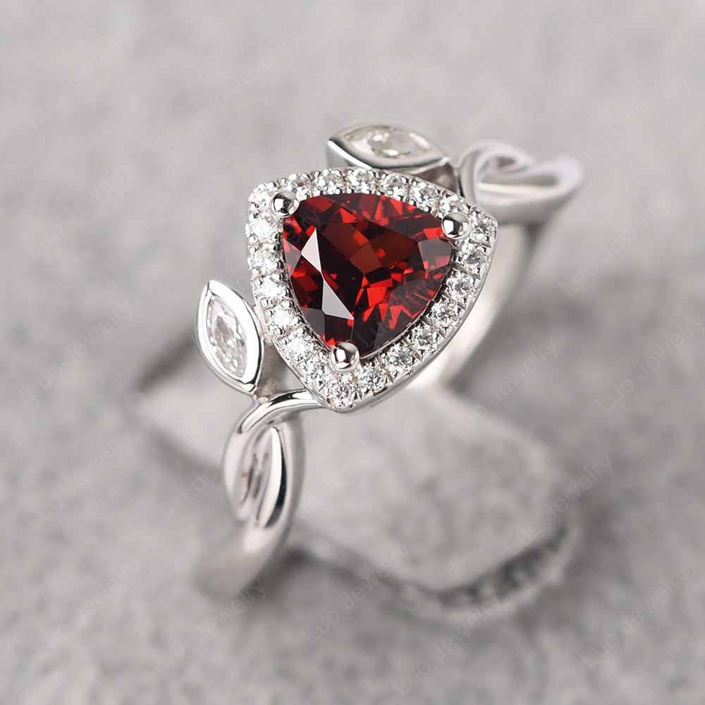 Garnet Wedding Ring Trillion Cut Art Deco - LUO Jewelry