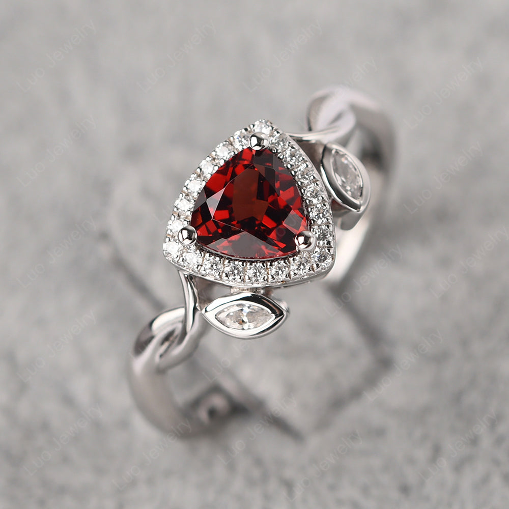 Garnet Wedding Ring Trillion Cut Art Deco - LUO Jewelry