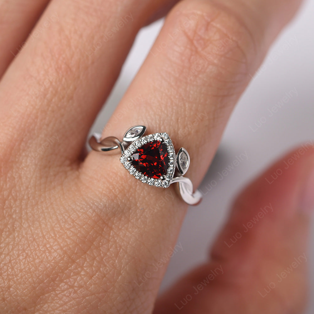 Garnet Wedding Ring Trillion Cut Art Deco - LUO Jewelry