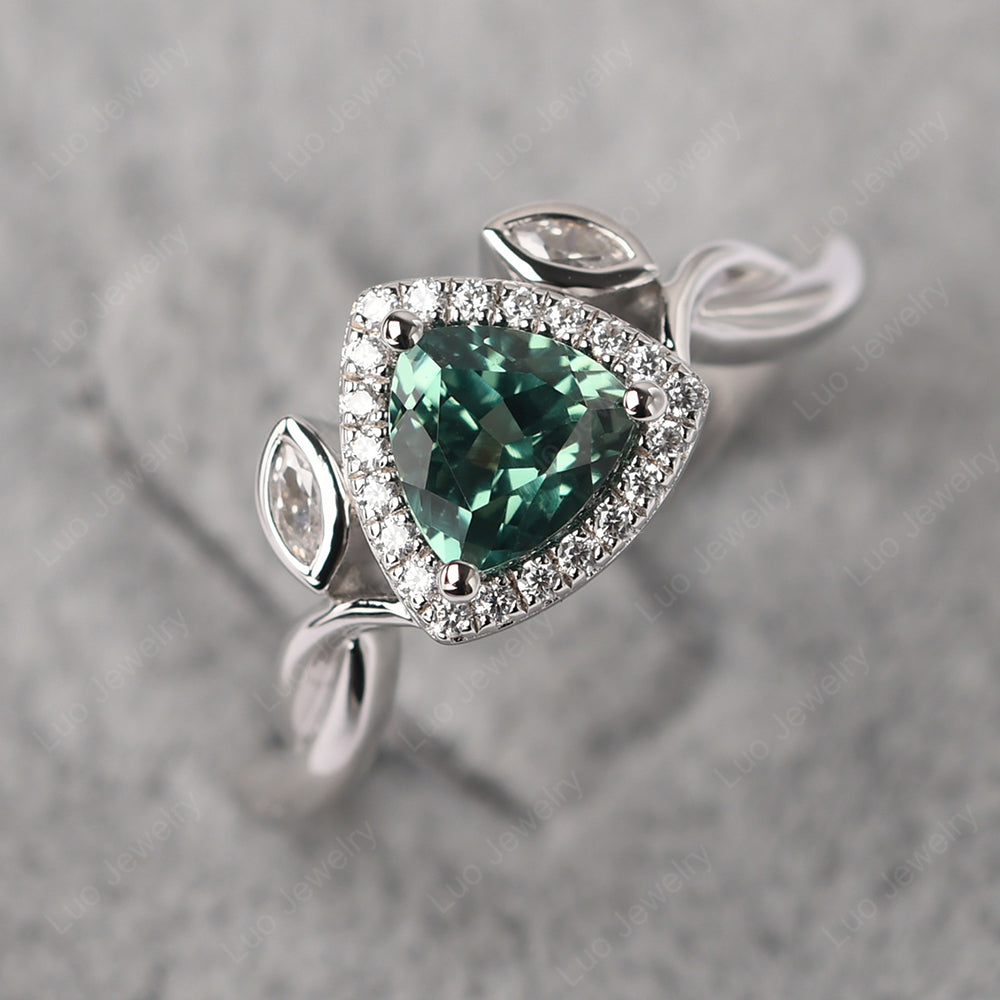 Green Sapphire Wedding Ring Trillion Cut Art Deco - LUO Jewelry