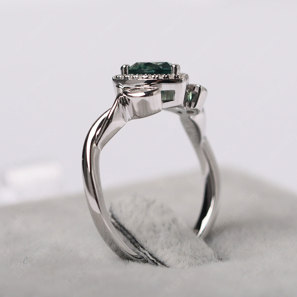 Green Sapphire Wedding Ring Trillion Cut Art Deco - LUO Jewelry