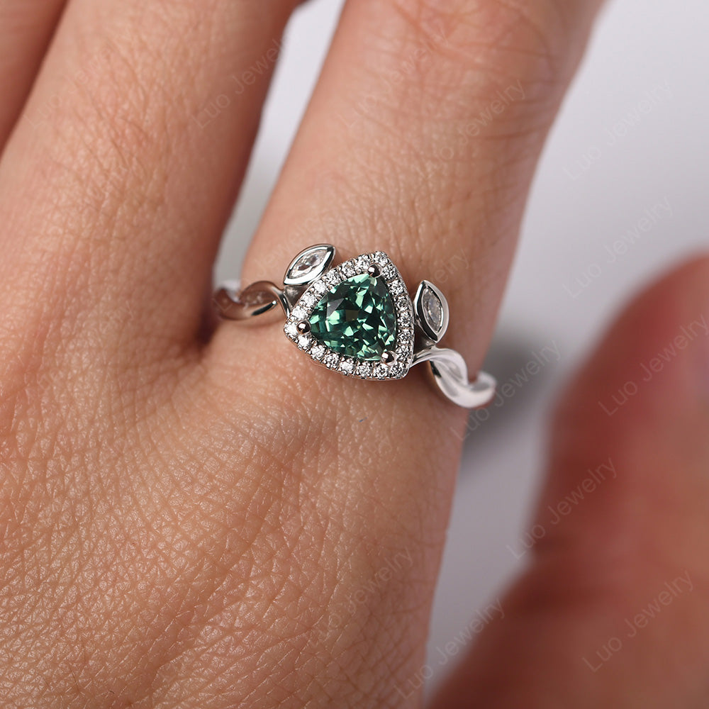 Green Sapphire Wedding Ring Trillion Cut Art Deco - LUO Jewelry