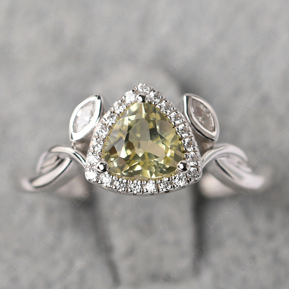Lemon Quartz Wedding Ring Trillion Cut Art Deco - LUO Jewelry